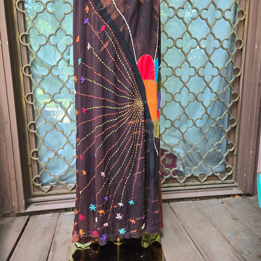NEW Rising International Handmade Tie Dye Embroidered Maxi Dress L Boho Nepal - Picture 5 of 12